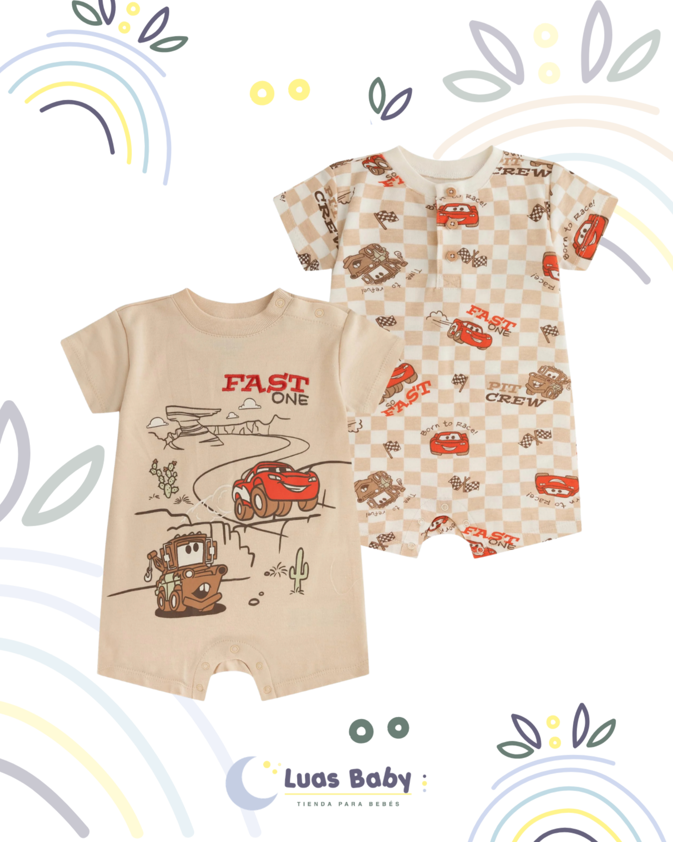 Pack 2 Rompers Disney Cars Lightning McQueen
