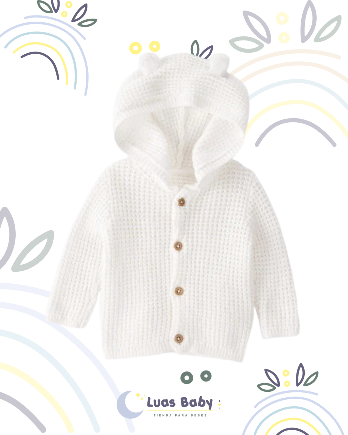 Cardigan Tejido con Capucha Orejas Blanco