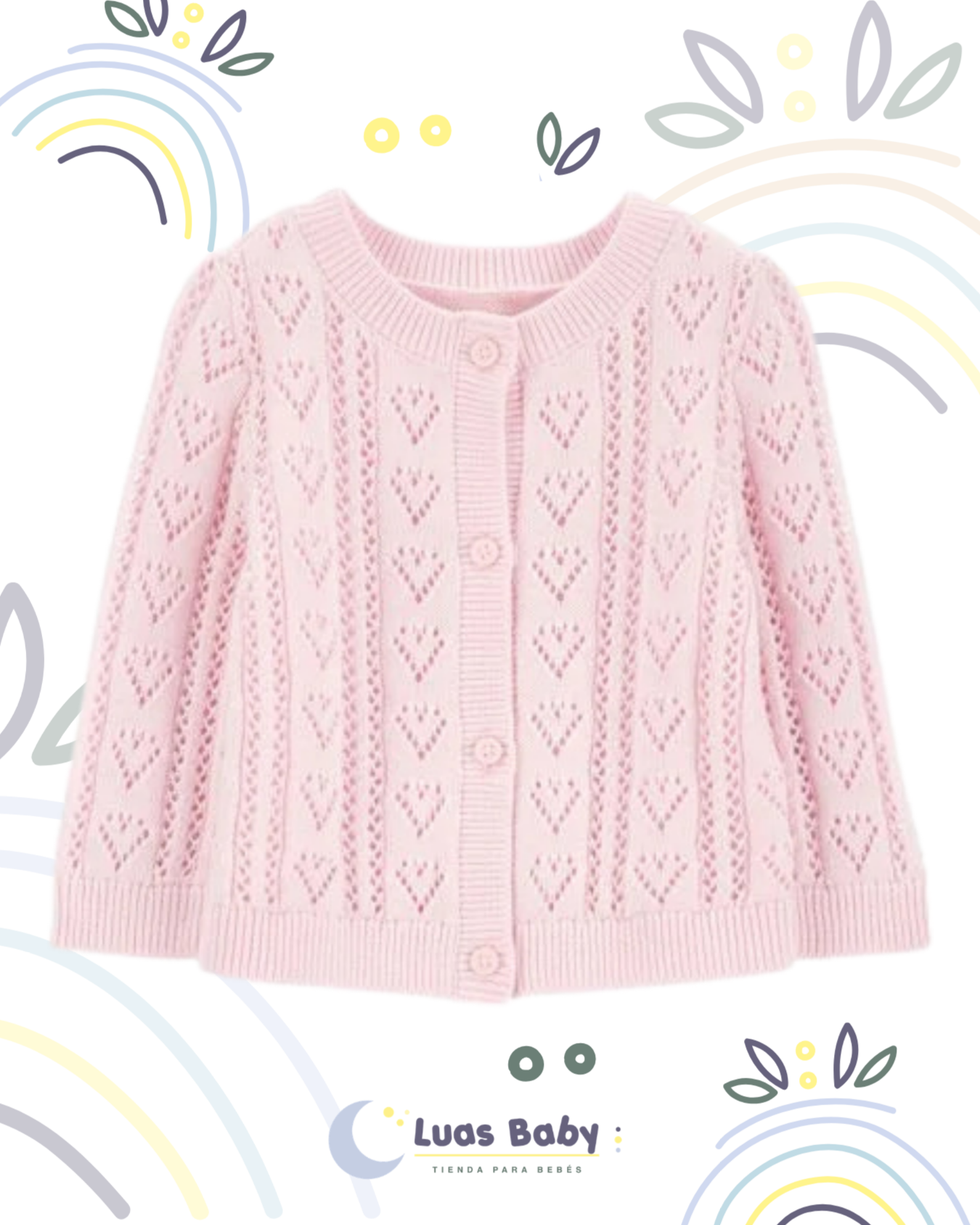 Cardigan Tejido Rosado con Corazones