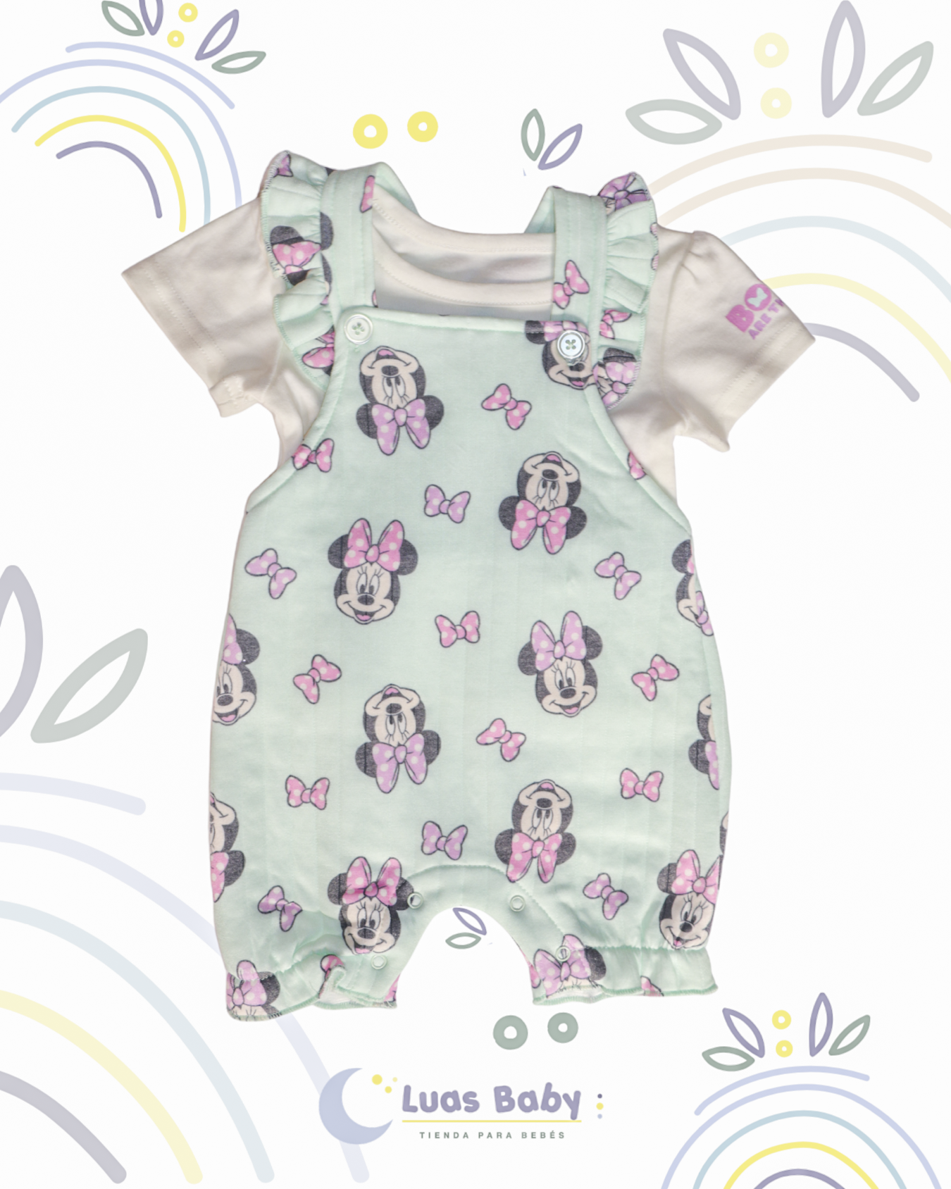 Conjunto Overol + Camiseta Minnie Mouse Verde Menta