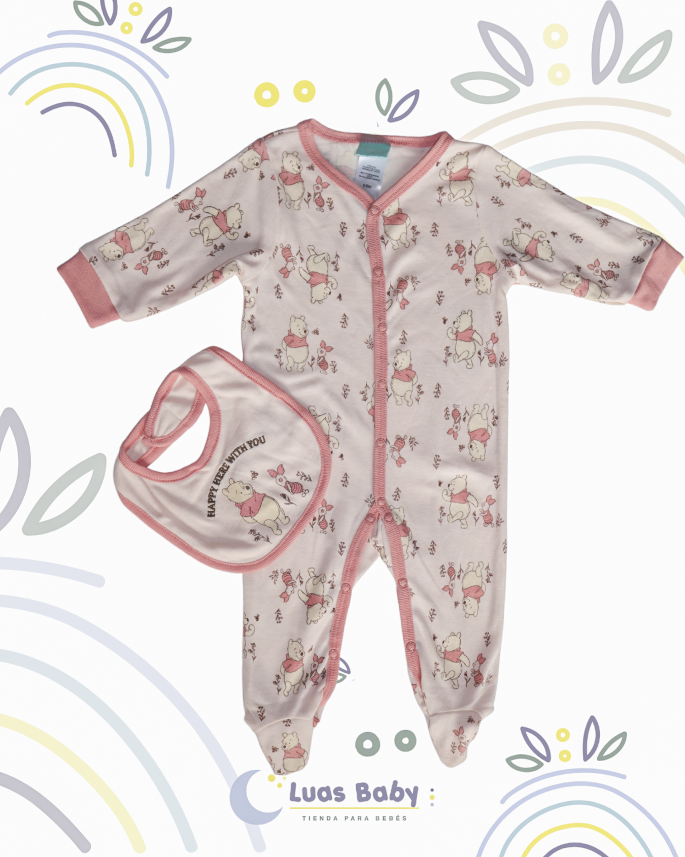 Conjunto Sleeper + Babero Winnie Pooh Rosa