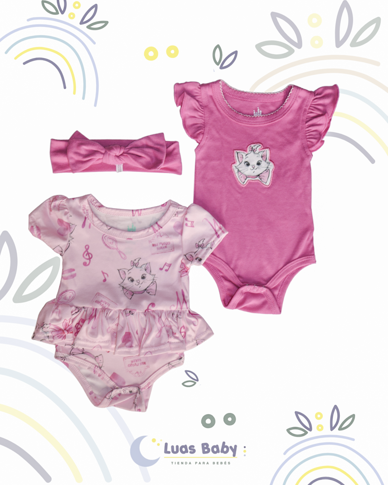 Conjunto 3 Piezas Gato Marie Body + Diadema + Body Falda