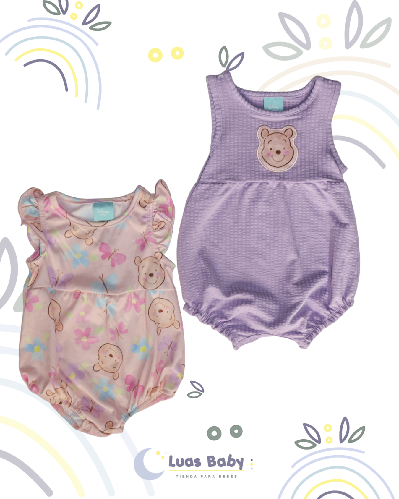 Pack 2 Rompers Tirantes Winnie Pooh Rosa + Lila