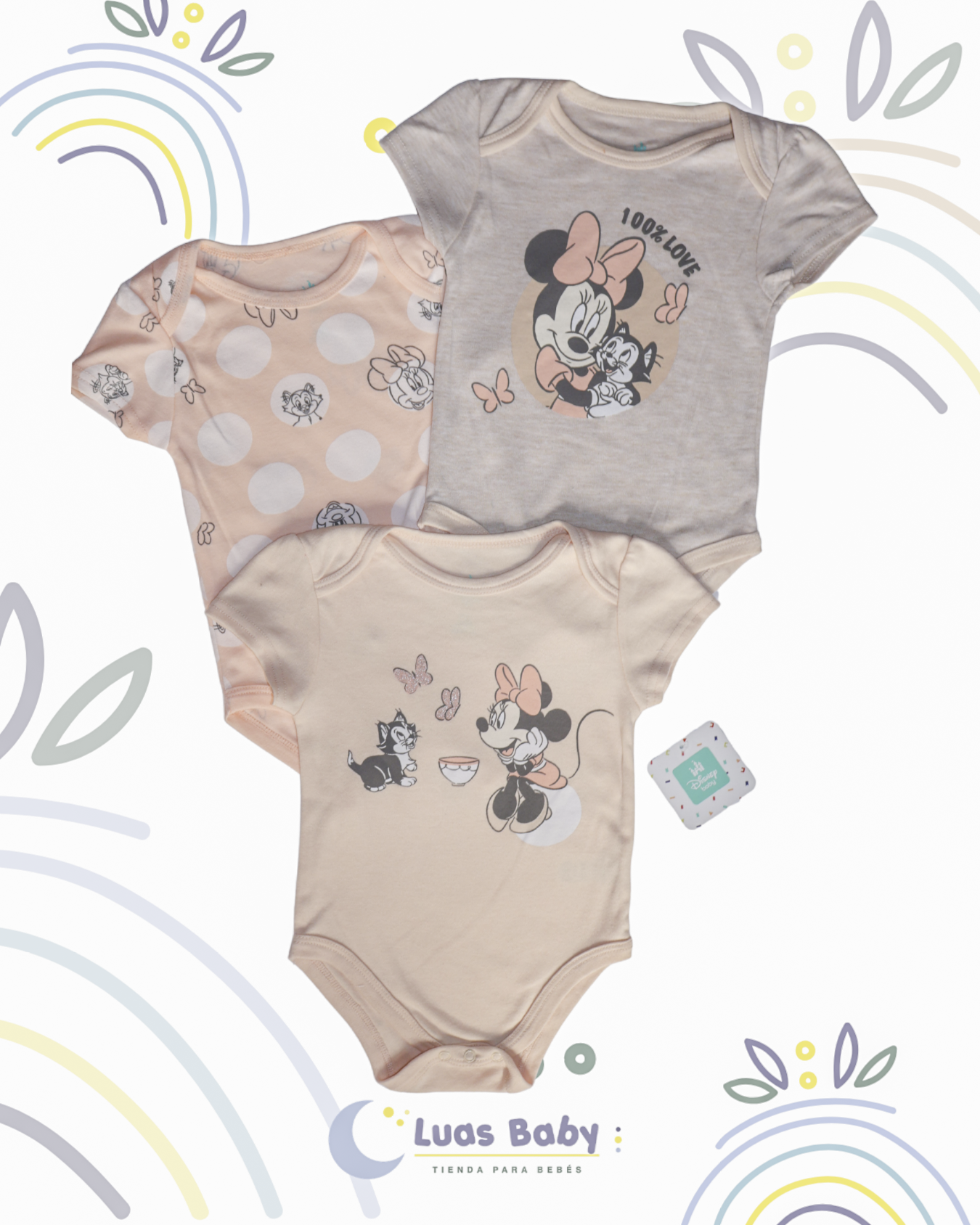 Pack 3 Bodies Minnie Mouse Tonos Neutros
